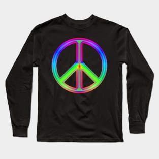 Rainbow Neon Peace Sign Long Sleeve T-Shirt